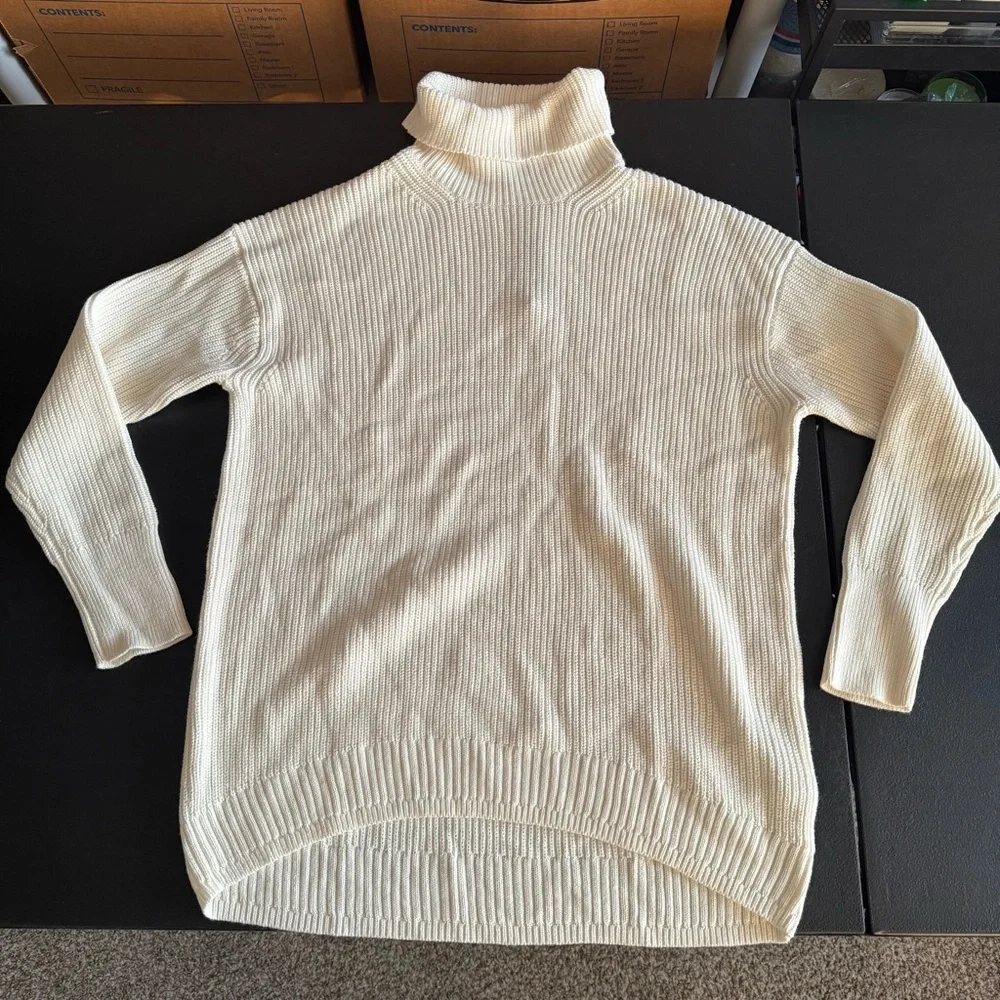 J Crew Ribbed Turtleneck Sweater‎ Womens XS Relaxed Ivory Knit Pullover BB427